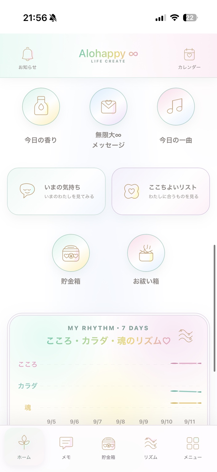 Alohappyのホーム画面